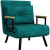 HOMCOM Divano Letto con Schienale Regolabile in 5 Livelli, Divano Letto Pieghevole con Cuscini per Soggiorno, in Tessuto Imbottito, Acciaio e Legno, 63x73x81 cm, Verde