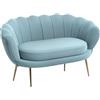 HOMCOM Divanetto 2 Posti in Tessuto Effetto Velluto, Piccolo Divanetto Vintage con Braccioli, Moderno, Seduta Imbottita per Camera da Letto e Soggiorno, 130x77x77cm, Azzurro