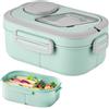 ZONJIE Lunch Box,1200ml Bento Box con 2 Scomparti e Posate per Adulti, Porta Pranzo Schiscetta Pranzo a Tenuta Stagna con Posate per Lavoro, Scuola, Picnic