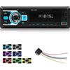 Techschermo Autoradio 1 Din con Bluetooth5.1 - Stereo Auto con Radio FM, Controllo App, Controllo Vocale, Chiamate a Mani Libere, Ingresso USB/AUX/TF, Memoria di Spegnimento, 7 Colori di Luce + Telecomando