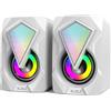 NJSJ 2.0 Casse per PC, Set di Altoparlanti 2.0 USB Stereo, Jack AUX 3.5 mm, Mini Altoparlanti PC Gaming con luci RGB colorate, per Desktop, Computer portatile, Smartphone, MAC, Monitor (Bianco)