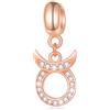 GLOWDAS Il segno zodiacale del Toro si adatta al bracciale del fascino di Pandora - Ciondolo della collana in argento sterling 925 in oro rosa, 12 oroscopo Dangle CZ Beads, regali per la festa della mamma