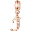 GLOWDAS Oro rosa Lettera J Charms Alphabet Beads -925 Sterling Silver Iniziale J Dangle CZ Birthstone si adatta Pandora Donne Bracciale, per Estate/Viaggi/Regali di Compleanno