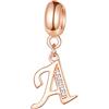 GLOWDAS Oro rosa Lettera A Charms Alphabet Beads, 925 Sterling Silver Letra Dangle iniziale A-Z con CZ si adatta Pandora Mothers Day Bracciale/collana, regali per zia/anniversario/zia