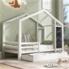 AB Store Letto per Cameretta per bambini 6+ Anni con Lavagna e Recinzione, i cassetti frontali e laterali, Struttura in Pino 90x200 cm, Bianco| Aosom Italy