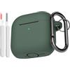 KOKOKA Custodia Case Compatibile con AirPods 4 2024 con Kit di Pulizia, Case Cover Protettiva in Morbido Silicone per AirPods 4ª Generazione con Moschettone, LED Anteriore Visibile, Deep Green