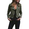 ShallGood Donna Giacche Rivetto Ecopelle Manica Lunga con Cerniera Cappotto di personalità Parka Cappotto Corto in Pelle Sintetica PU Jacket Vintage Cappotti Moda Casual Giacca Verde IT 42