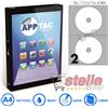 APPTAC 100 FOGLI A4 DA 200 ETICHETTE A464 117,5 Ø FORO 17 MM CARTA ADESIVA BIANCA PER CD/DVD/BLURAY PER STAMPANTI INKJET E LASER - APPTAC