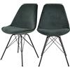 Selsey Avihu - Set di 2 sedie imbottite in plastica con rivestimento in velluto, colore: verde scuro e gambe in acciaio