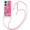 SNCLET Cover con Cordino per Honor 90 Brillantini Liquido Sabbie Mobili Protettivo TPU Silicone con Cordino Regolabile Custodia Bumper Case Lanyard Necklace Cover per Honor 90,Rosa-2