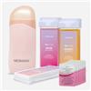 NEOMANN Wax n'Roll - Kit rullo per cera con 1 rosa e 1 ricarica di miele, 50 strisce, 6 salviette per la cura della pelle, scaldacera roll-on per una pelle liscia