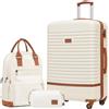 COOLIFE Set di Valigie,Trolley da Viaggio con 4 Rotelle Girevoli a 360° TSA Serratura 1 zaino da viaggio e 1 Borsa da toilette Incluso (Albicocca/Bianco, Set di valigie 3pzs (28))