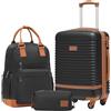 COOLIFE Set di Valigie,Trolley da Viaggio con 4 Rotelle Girevoli a 360° TSA Serratura 1 zaino da viaggio e 1 Borsa da toilette Incluso (Albicocca/Nero, Set di valigie 3pzs (20))