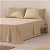 GAMUSI Set di lenzuola per letto da 105 x 190/200, 100% cotone, 3 pezzi, traspirante, morbido, beige
