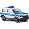 Siku 1569, Fuoristrada della Polizia Land Rover Defender, Macchina Polizia Giocattolo, Metallo,Plastica, Argento,Blu, Ruote in Gomma, Cerchioni Sportivi, Lampeggiante Blu, Gancio di Traino