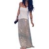 FeMereina Gonne lunghe da donna con paillettes, a vita bassa, glitterate, lucide, per feste, concerti, Argento, L