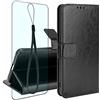 CAXKJE Custodia + Pellicola Vetro Temperato per Doogee N55 PRO Cover,Flip Caso in PU Pelle Case Bumper Portafoglio Case Cover a Libro,Glass Film, per Doogee N55 PRO -FMW-Black