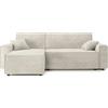 BAÏTA Divano angolare Convertibile 4 posti con Angolo Reversibile e cassapanca in Velluto a Coste, Beige, Dimensions canapé : 252 x 140 x 85 cm