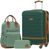 COOLIFE Set Valigie,Set di Valigie,Trolley da Viaggio con 4 Rotelle Girevoli a 360° TSA Serratura 1 zaino da viaggio e 1 Borsa da toilette Incluso (Albicocca/Verde Scuro, Set di valigie 3pzs (24))