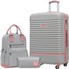 COOLIFE Set di Valigie, Trolley da Viaggio con 4 Rotelle Girevoli a 360°, TSA Serratura, Guscio Rigido in ABS + Manico Alluminio, Interno Dettagliato, Rosa/Grigio, Set di Valigie 3pzs (28)