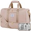 LOVEVOOK Borsone da Viaggio Borsa Palestra Donna, 37L Bagaglio a Mano con Scomparto per le Scarpe, Impermeabile Borsa Sportiva Piscina, Grande Ryanair Easyjet Cabin Bag per Aereo Viaggio, Sabbia