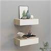 Tidyard 2 ripiani con cassetto da parete, mensola da parete, mensola con cassetti, cassettiere sospese, mensole galleggianti, mensola cubo, colore rovere e bianco MDF 40 x 23,5 x 10 cm
