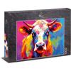 Ulmer Puzzleschmiede - Puzzle da 1000 pezzi di mucche colorato MUH - Ritratto di mucca colorato su sfondo astratto - Puzzle di animali con qualità Made in Germany