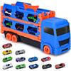 Xoolkly Camion Giocattolo per Bambini Trasporto Camion Auto Giocattolo con 12 Auto da Corsa, Stoccaggio Pieghevole 2 Pista da Corsa di Espulsione, Macchinine per Bambini 3 4 5 6 Anni, Blue