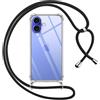 Pnakqil Cover per iPhone 16 Plus con Cordino, Trasparente Custodia con Laccio Tracolla Cellulare Girocollo Collana Protettiva per iPhone 16 Plus 6.7, Nero