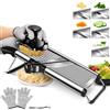 Masthome Mandolina per Verdure Professionale, Mandolina in Acciaio Inox con Guanti di Sicurezza, Spazzola e Lame Regolabile, Mandolina Affetta Verdure Tagliaverdure Manuale per Frutta e Verdura