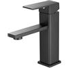 Vuadzren Rubinetto Bagno Lavabo Miscelatore da lavabo a foro singolo, forma quadrata, nero, a leva singola con cartuccia ceramica, in acciaio inox (1, Nero)