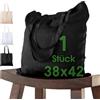 ELES VIDA Borsa in cotone 38x42 cm 1 pezzo non stampato, due manici lunghi Certificata OEKO-TEX® Borsa in tessuto, borsa per la spesa, in tessuto per la spesa per dipingere la nero