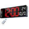 Lafocuse Orologio da Parete Digitale Grande LED Display, 13 Facile da Leggere con Telecomando,Temperatura,Calendario,2 Allarme,Luminosità Regolabile,12/24 Ore per Soggiorno Cucina Ufficio, Rosso