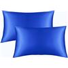 JUWENIN Federe in microfibra, effetto raso, confezione da 2 pezzi, 50 x 75 cm, morbide come la seta, antistatiche, resistenti agli acari della polvere (R, blu)