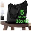 ELES VIDA Borsa in Cotone 38x42 cm 5 Pezzi Non Stampata, Due Manici Lunghi Certificata OEKO-TEX® - Tessuto, Juta, per la Spesa e Dipingere - Nero