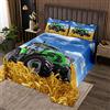 Loussiesd Copriletto trapuntato per trattore copriletto trapuntato per bambini ragazzi ragazzi ragazzi Wheatfield Combine copriletto trapuntato blu verde oro 100% microfibra trapunta fattorie trattore170X230cm