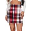 FEOYA Gonna Scozzese Donna Elegante Alta Vita Mini a Quadri Autunnale Invernale S/34 Rosso