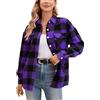 SANGTREE Camicia da donna in flanella, a maniche lunghe, con bottoni, a quadri, 3 mesi, Giacca Plaid - Viola Nero, Small