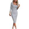 CreoQIJI Abito a quadretti da donna in lana con scollo quadrato. Elegante abito lungo in stile autunno e inverno con avvolgimento gluteo, grigio., L
