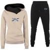 Generico Complete Sportivo da Donna Completo Invernale Due Pezzi Pullover con Cappuccio a Maniche Lunghe Eleganti Pantaloni Lunghi Elastico Tuta da Ginnastica con Tasca Set da Palestra Comoda Cotone Completi