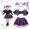 LGZIN Costume Pipistrello Bambina, 4 Pezzi Halloween Costume da Pipistrello con Gonna Tutù, Ali, Bacchetta e Cerchio per Capelli, Costume Pipistrello Ragazza per Halloween Carnevale Cosplay