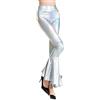 Odizli Pantaloni da donna a vita alta, in pelle laccata, effetto bagnato, con glitter metallizzati, eleganti, a vita alta, larghi, da discoteca, bianco, M