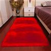 Insun Tappeto in Finta Pelle di Pecora Pelo Lungo Scendiletto Rettangolare Tappeti Antiscivolo per Soggiorno in Camera da Letto Divano rosso 40x60cm