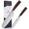 KEEMAKE Set Coltelli da Cucina 2pcs, Coltello Santoku 18 cm, Coltello Giapponese 13 cm, Coltelli da Cucina Professionnali in Acciaio Inox, Coltello Cucina per Carne Verdure, Manico in Legno