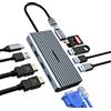 oditton Hub USB C, oditton Docking Station USB C 12 in 1 Triplo display con 2 * 4K HDMI, VGA, 3* USB-A 3.0, USB-A 2.0, LAN Ethernet, 100W PD, SD/TF, 3.5mm Jack, Adattatore USB da A a C multiuso