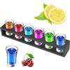 Hapivida Mini Portabicchieri, 6 Fori Portabicchieri in Legno Nero Vassoio per Bicchierini Portabicchieri Supporto per Bar per Feste A Casa Ristorante Discoteca(Straight 6 Holes)