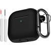KOKOKA Custodia Case Compatibile con AirPods 4 2024 con Kit di Pulizia, Case Cover Protettiva in Morbido Silicone per AirPods 4ª Generazione con Moschettone, LED Anteriore Visibile, Nero