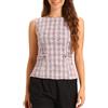 Allegra K Donna Top Tweed Elegante Stampa Scozzese Senza Maniche Girocollo in Vita Fibbia Posteriore Cerniera Blazer Gilet Rosa Bianco L