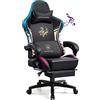 GTPLAYER Sedia Gaming Ergonomica Poltrone con Altoparlanti Bluetooth e Poggiapiedi Sedia Gamer Reclinabile Serie Dragon Sedia Ufficio con Poggiatesta e Cuscino Lombare per Lavoro e Gioco Nero