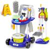 deAO Carrello delle Pulizie per Bambini, Secchio, Scopa, aspirapolvere, spazzole, Paletta, Spazzola a Mano e Molto Altro Ancora,Set Pulizie Giocattolo per Bambini, Giocattolo per Bambini 3 Anni +,Blu